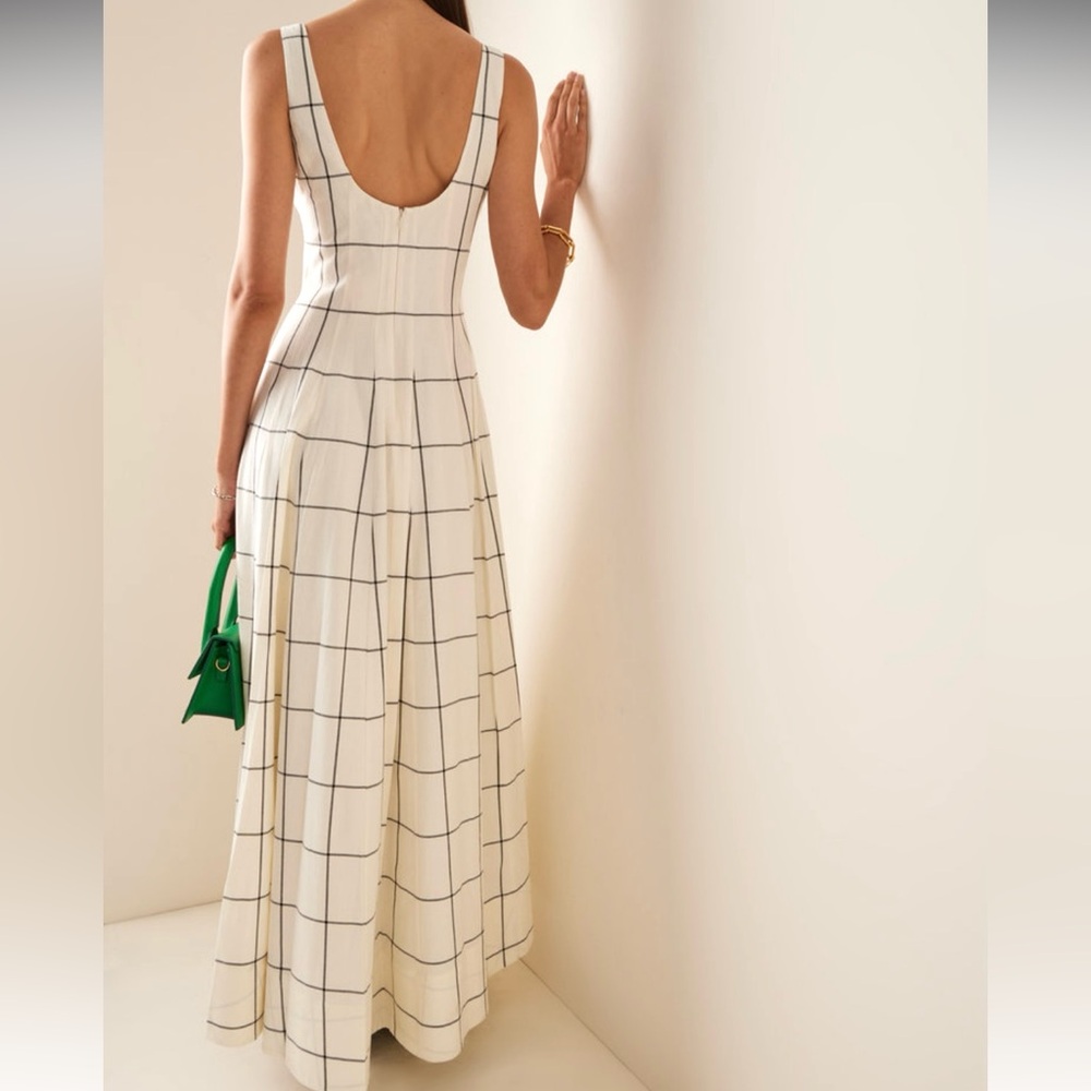 🌺🎉HP🎉🌺 NWOT Staud Wells Maxi Dress Ivory Plaid - Picture 6 of 16